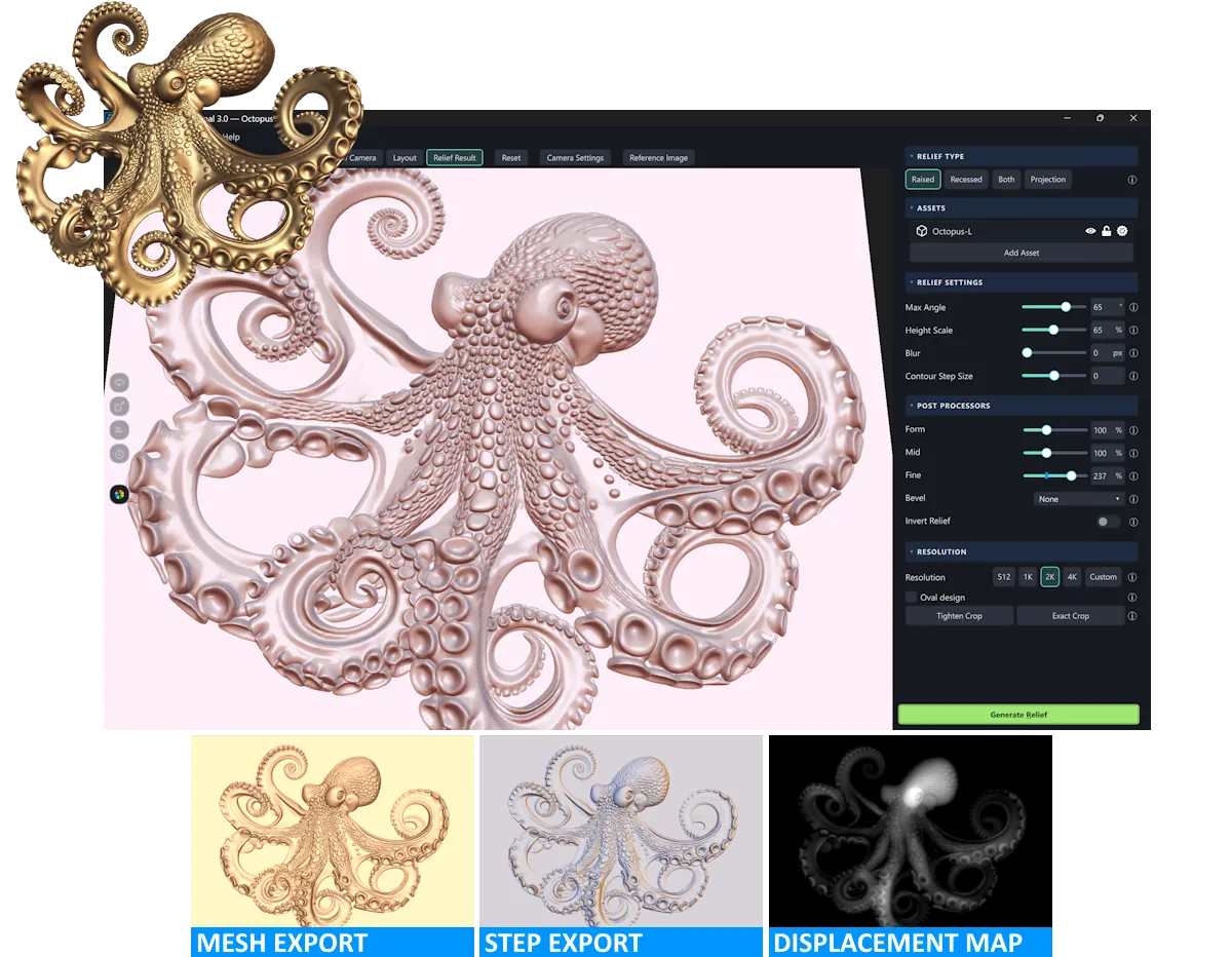Relief Maker 3.0 i&nbsp;eksport STEP – reliefy 3D w&nbsp;Alibre Design